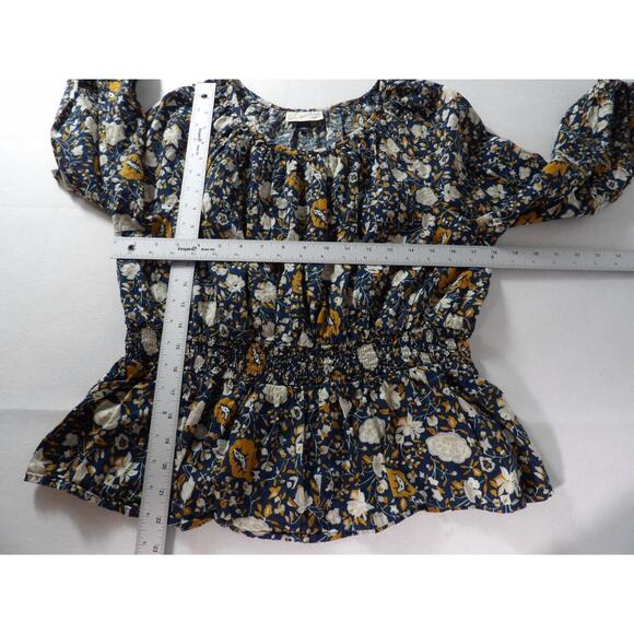 Universal Threads Top Blouse Boho Large Floral Teal Beige Coquette Ruffle - Picture 9 of 13